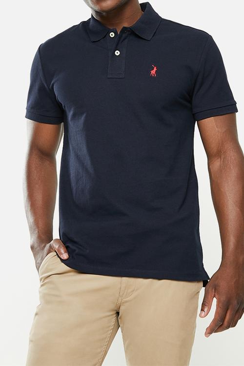 Mens stretch pique short sleeve golfer - navy