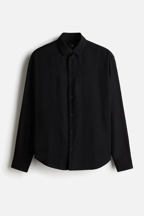 Regular fit crinkled shirt - black