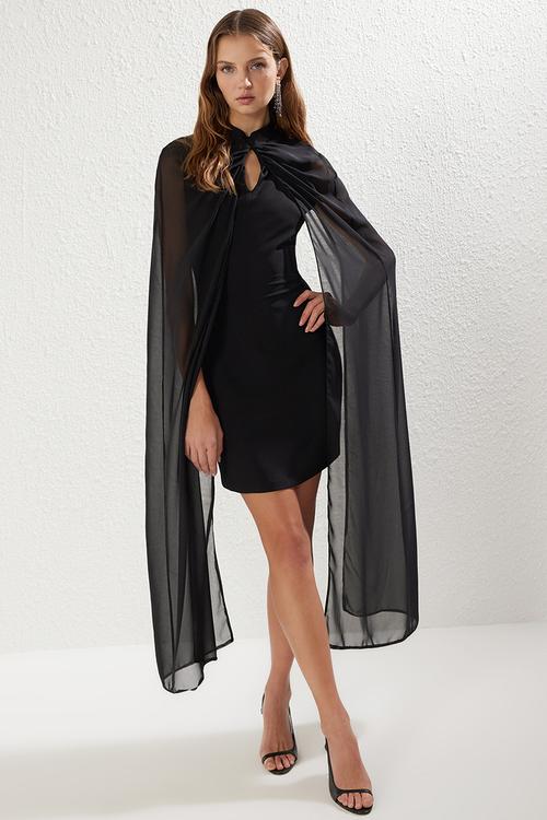 Cape Detailed Dress - Black