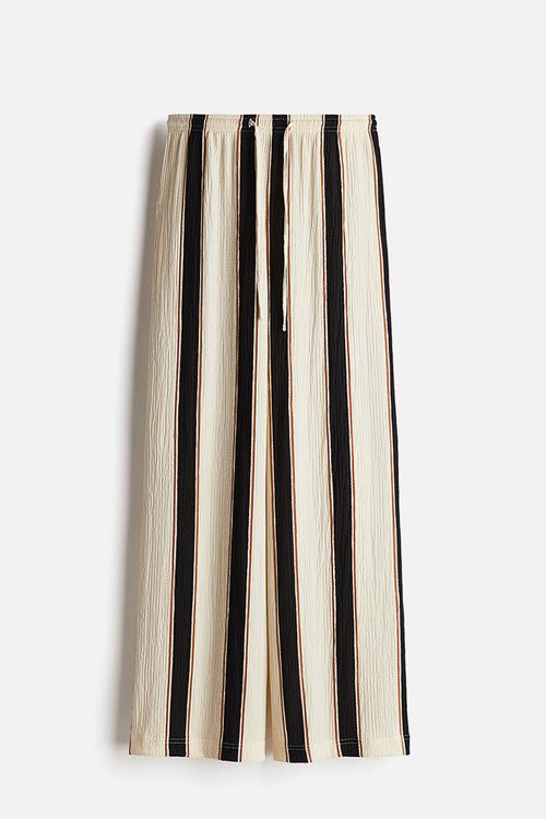 Wide pull-on trousers - cream/striped