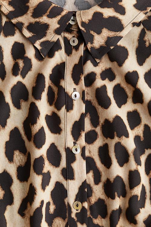 Tie-belt shirt dress - beige/leopard print 