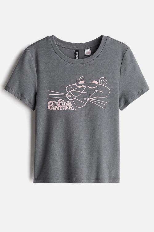Printed T-shirt - grey/pink panther