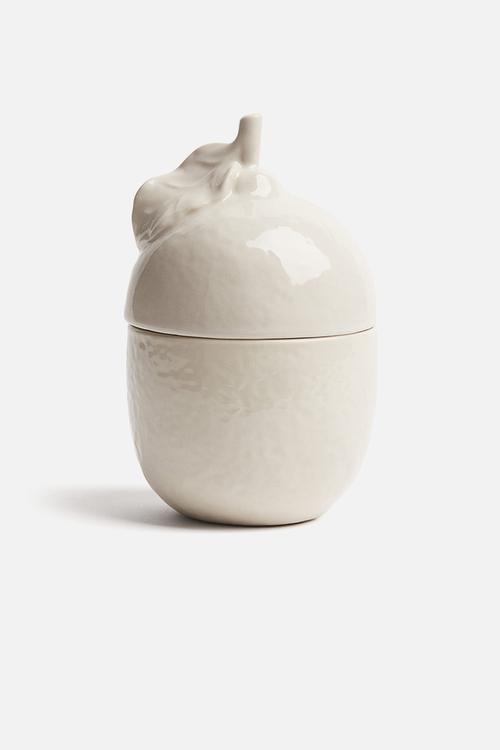 Lemon-shaped stoneware jar - light beige