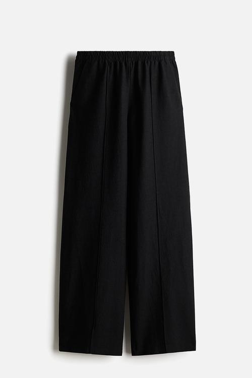 Linen-blend trousers - black