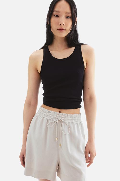 Linen-blend drawstring shorts - beige