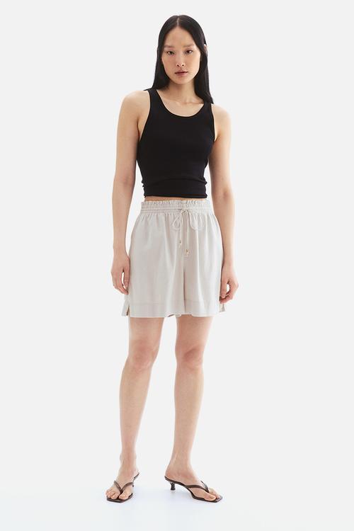 Linen-blend drawstring shorts - beige