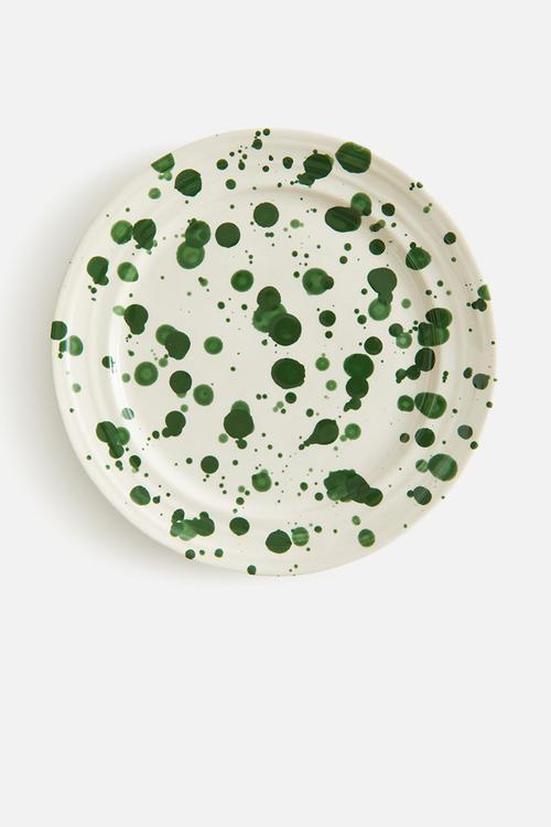 Large stoneware plate - green spotted
