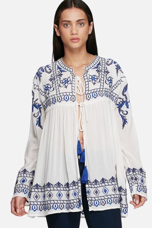 Embroidered front tie jacket