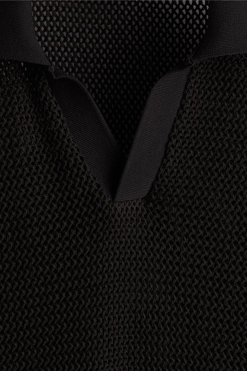 Regular fit hole-knit polo shirt - black