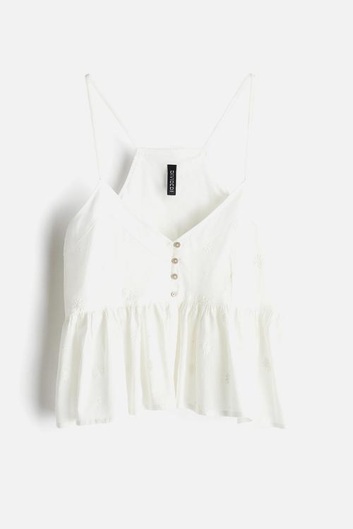 Peplum strappy top - cream flowers