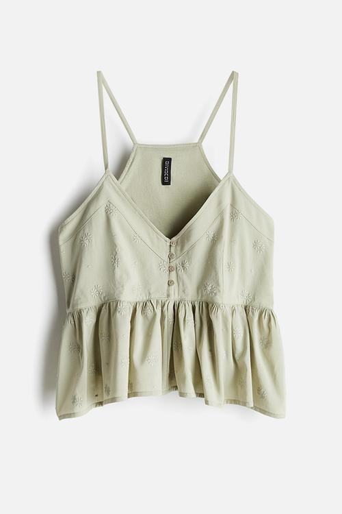 Peplum strappy top - light dusty green flowers