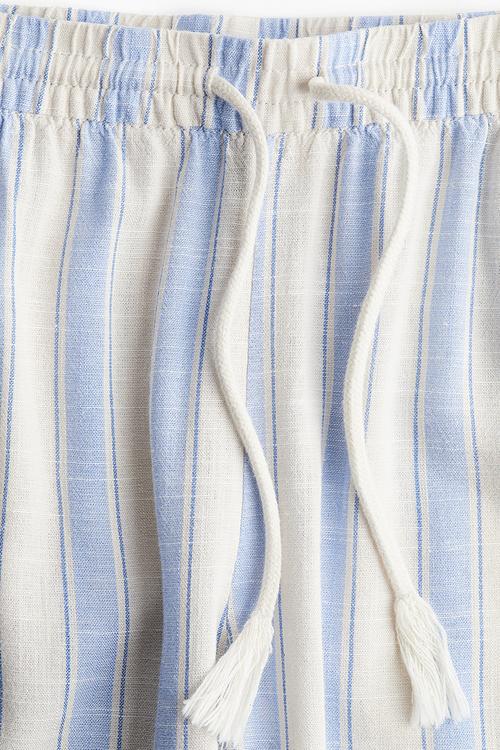 Straight drawstring trousers - light blue/striped 