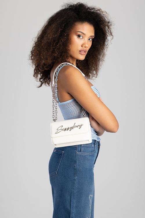 Slay fest structured crossbody - white
