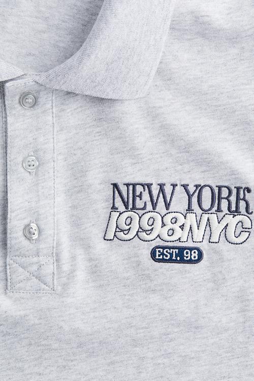 Cotton rugby shirt - light grey marl new york