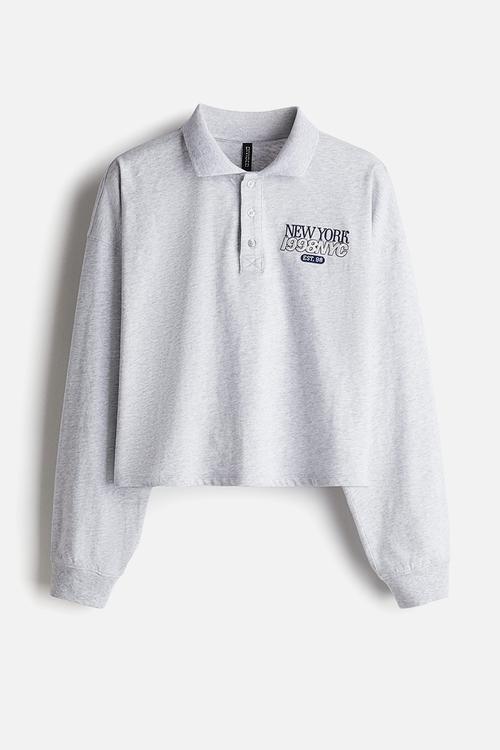Cotton rugby shirt - light grey marl new york
