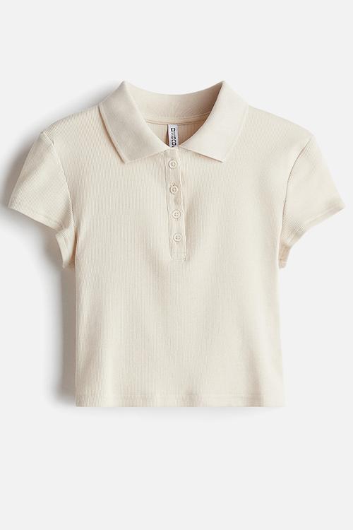 Ribbed polo shirt - light beige