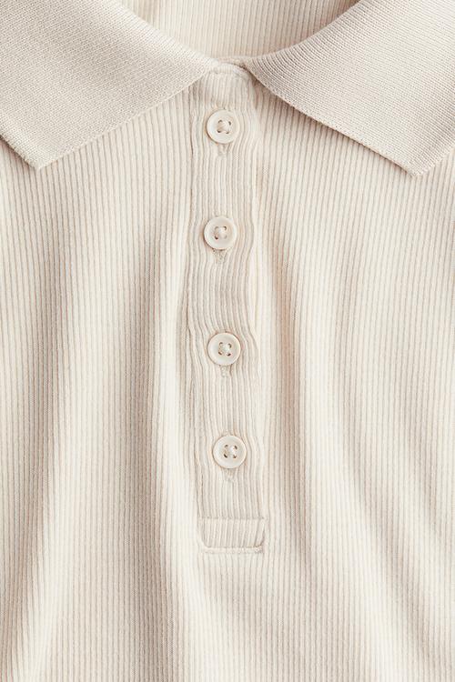Ribbed polo shirt - light beige