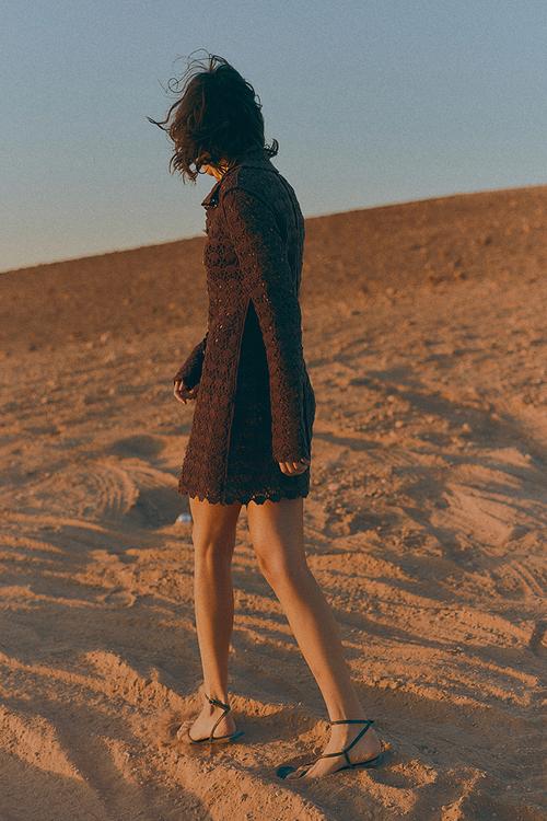 Crochet-look dress - dark brown