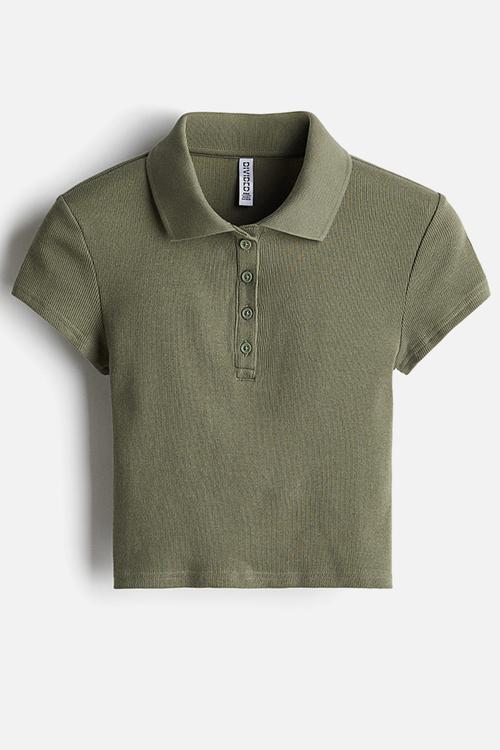 Ribbed polo shirt - khaki green