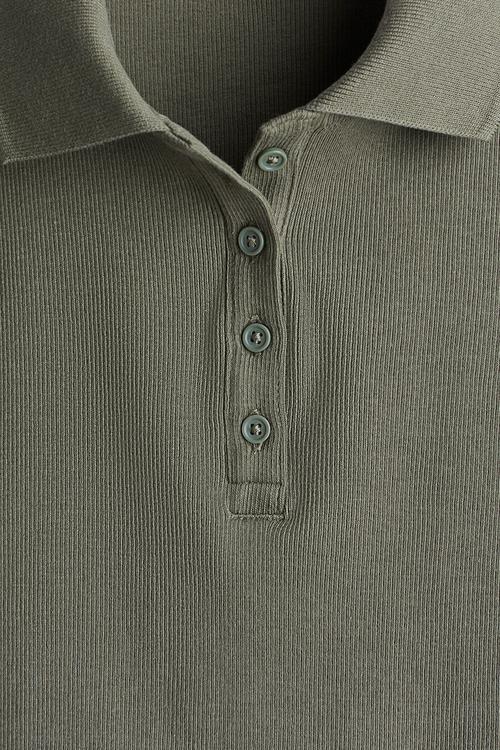 Ribbed polo shirt - khaki green