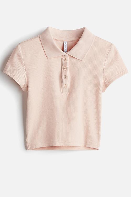 Ribbed polo shirt - light peach pink