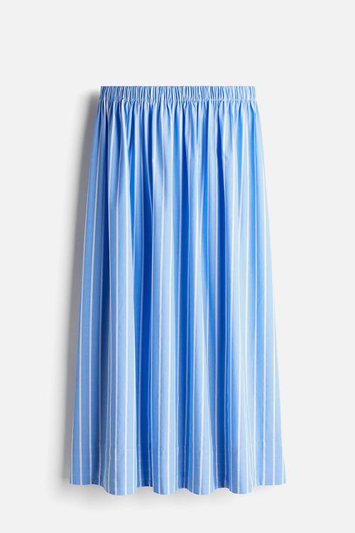 Cotton midi skirt - light blue striped