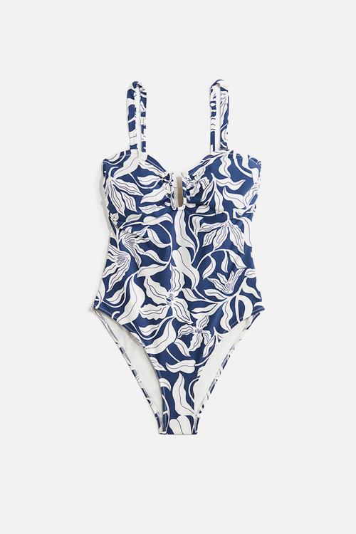 Padded-cup bandeau swimsuit - blue/patterned 