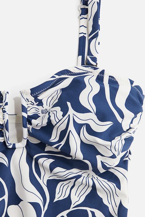 Padded-cup bandeau swimsuit - blue/patterned 