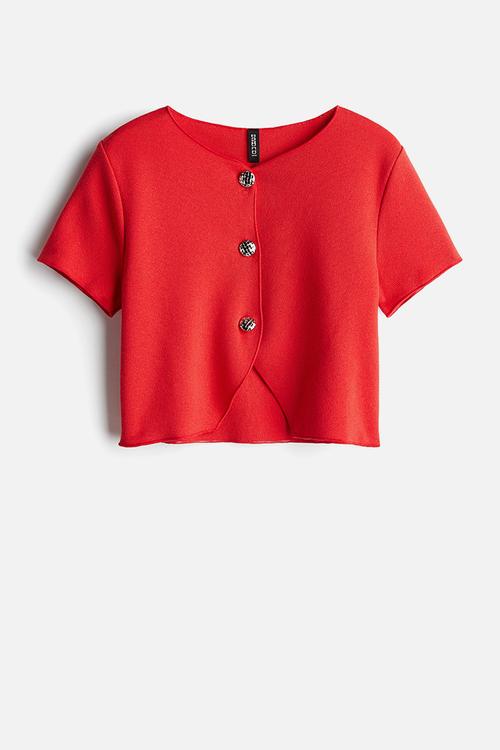 Short-sleeved jersey cardigan - red