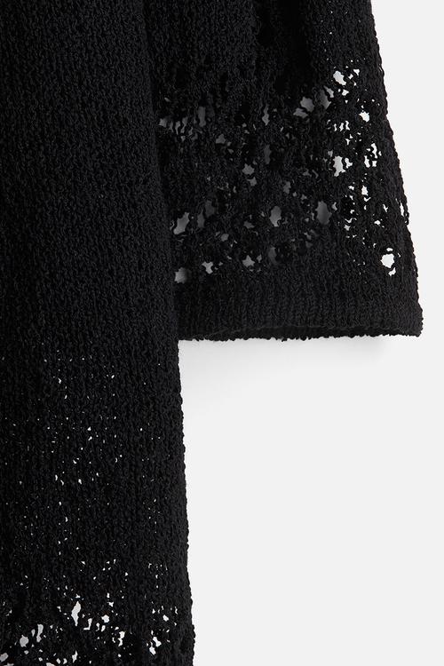 Hole-knit mini dress - black