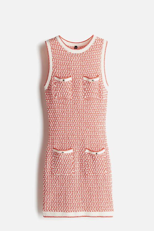 Pocket-detail textured-knit dress - orange/patterned