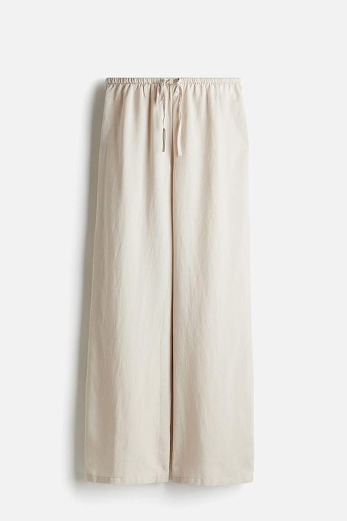 Linen-blend drawstring trousers - light beige