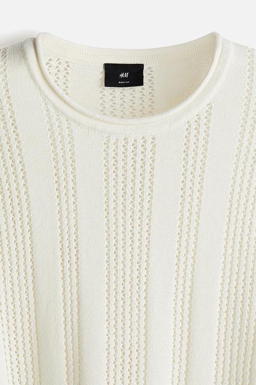 Regular fit pointelle-knit jumper - white