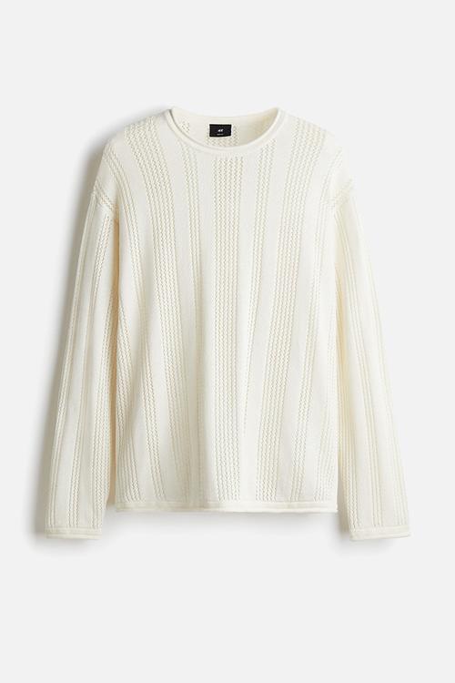 Regular fit pointelle-knit jumper - white