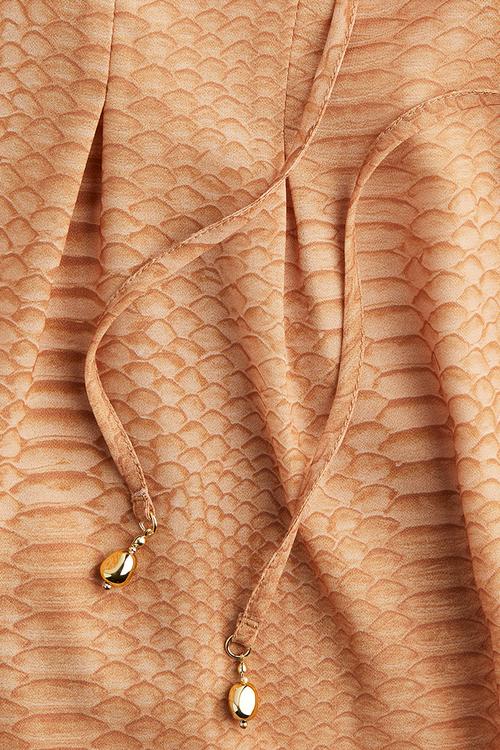 Lacing-detail chiffon blouse - beige snakeskin patterned 