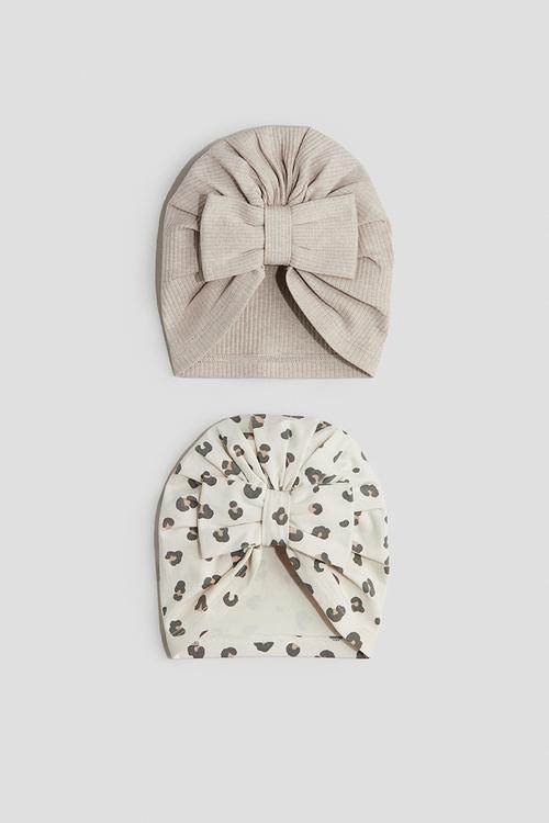 2-pack knot-detail hats - beige,white