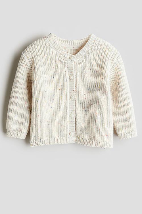 Patent-knit cardigan -  cream/nepped