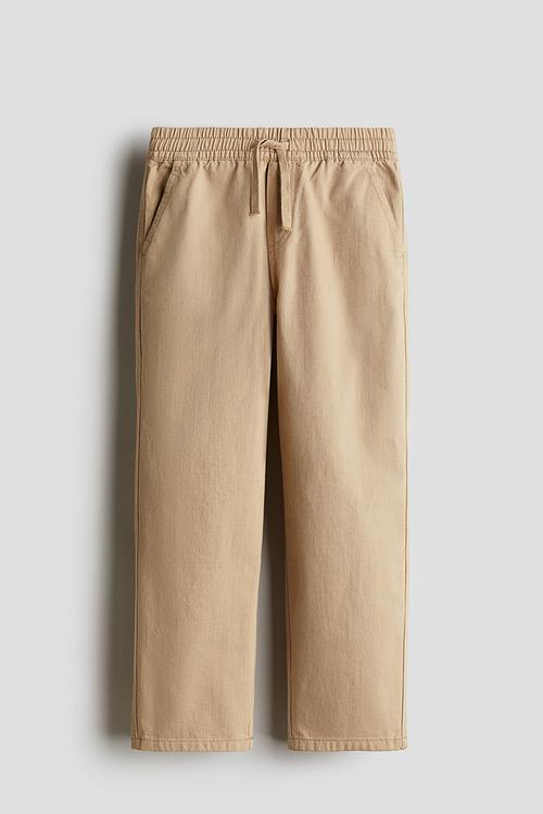 Loose-fit cotton twill trousers - beige