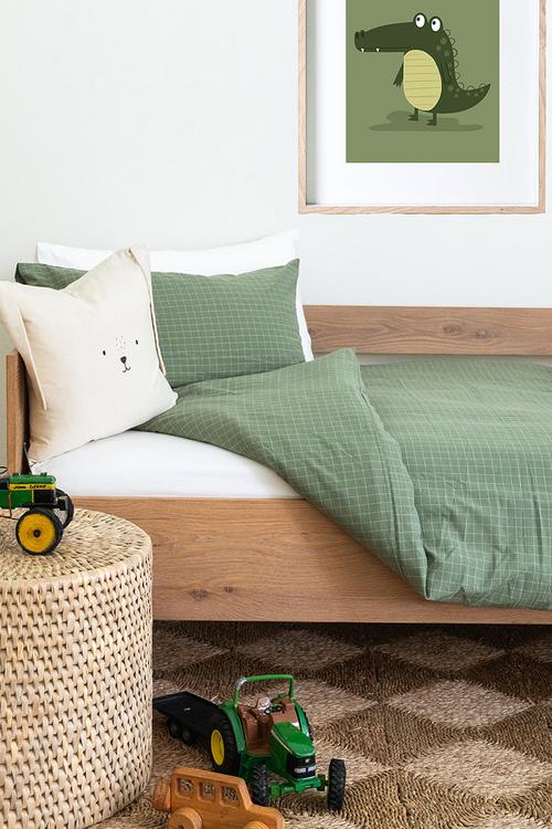 Check Washed Cotton Duvet Set - Green