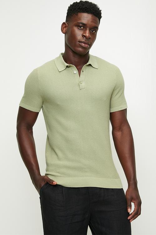 Skipper knit polo birds eye stitch - dark green