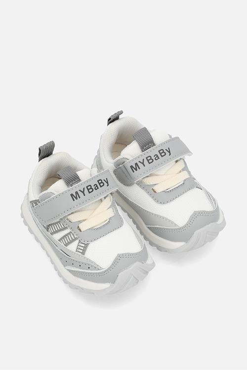 Adjustable fasteners strap sneakers - grey & white