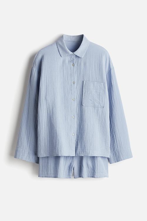 Pyjama shirt and shorts - light dusty blue