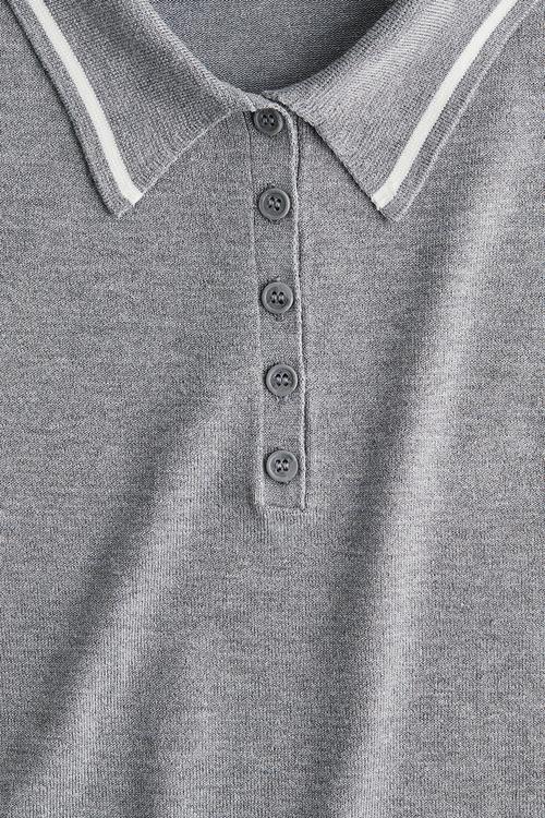 Fine-knit polo shirt - light grey marl