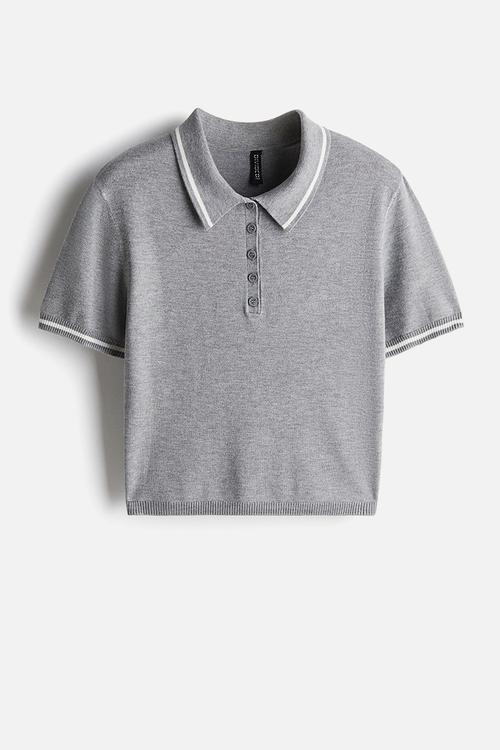 Fine-knit polo shirt - light grey marl