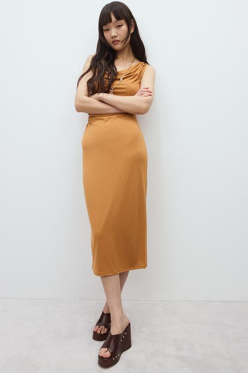 Draped midi dress - amber-coloured