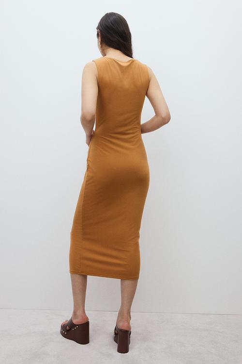 Draped midi dress - amber-coloured