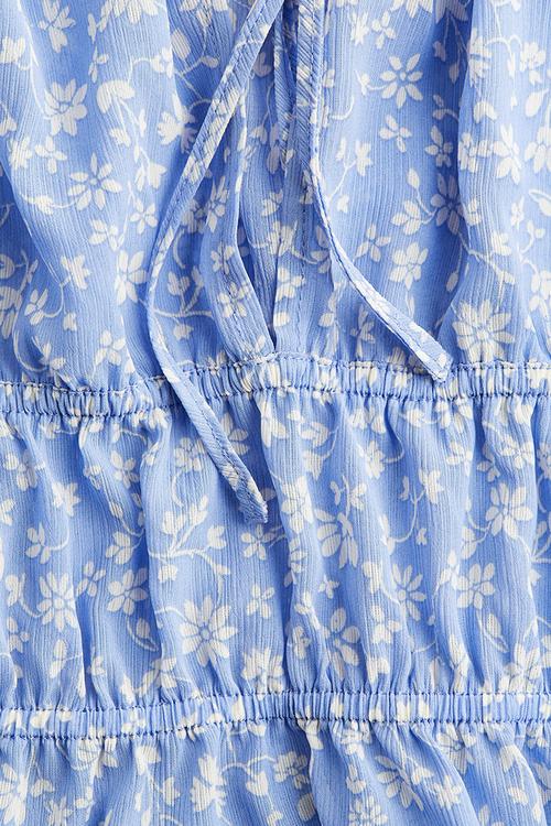 Crinkled blouse - light blue & white floral
