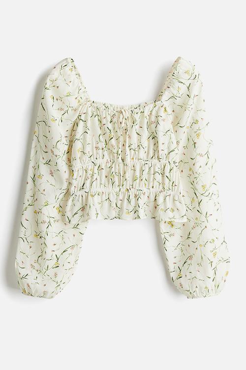 Crinkled blouse - white floral 
