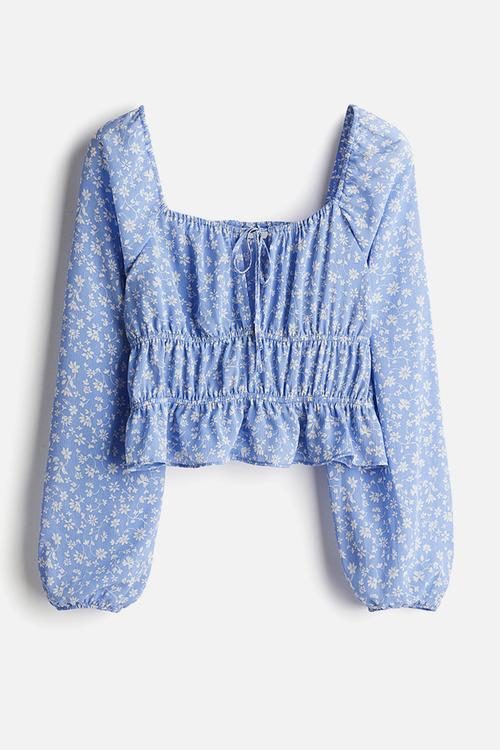 Crinkled blouse - light blue & white floral