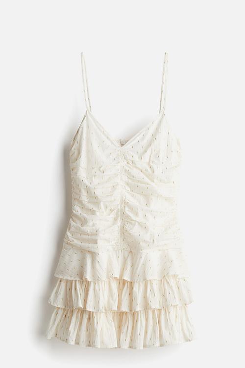 Tiered-skirt strappy dress - cream spotted